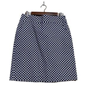 Chadwicks Of Boston 8 Geometric Print Navy White Cotton Blend Skirt Side Pockets